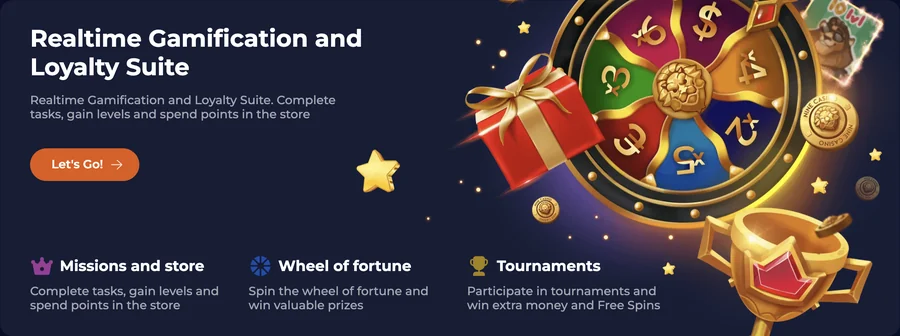 Nine Casino küldetések, szerencsekerék és versenyek, képernyőkép a hivatalos oldalról